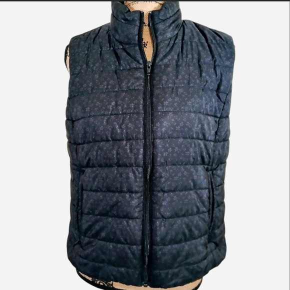 LOFT Jackets & Blazers - LOFT Floral Brown And Black Puffer Vest Zip Up Large L
